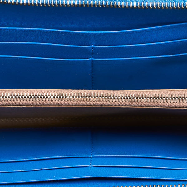 ボッテガヴェネタ イントレチャート ブルー レザー ラウンドファスナー 長財布 メンズ BOTTEGAVENETA 【中古】