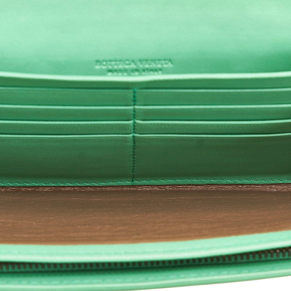 ボッテガヴェネタ イントレチャート グリーン レザー 長財布 レディース BOTTEGAVENETA 【中古】