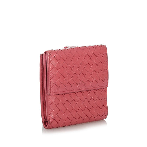 ボッテガヴェネタ イントレチャート 二つ折り財布 ピンク レザー レディース BOTTEGAVENETA 【中古】