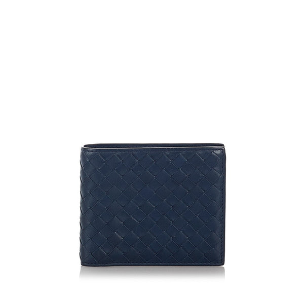 ボッテガヴェネタ イントレチャート 二つ折り財布 ブルー レザー メンズ BOTTEGAVENETA 【中古】