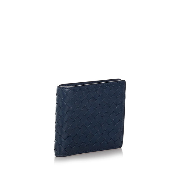 ボッテガヴェネタ イントレチャート 二つ折り財布 ブルー レザー メンズ BOTTEGAVENETA 【中古】