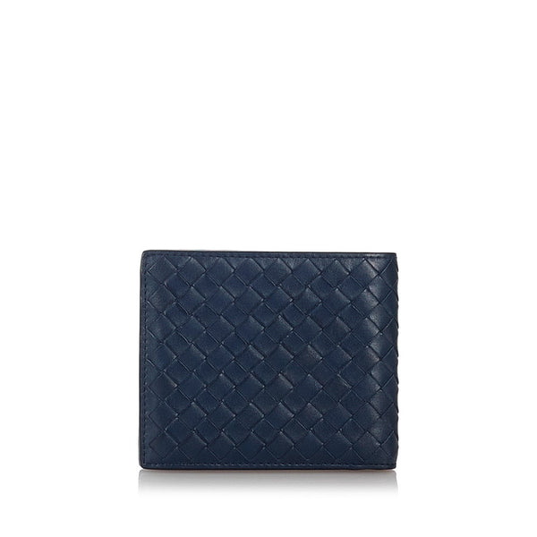 ボッテガヴェネタ イントレチャート 二つ折り財布 ブルー レザー メンズ BOTTEGAVENETA 【中古】