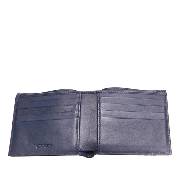 ボッテガヴェネタ イントレチャート 二つ折り財布 ブルー レザー メンズ BOTTEGAVENETA 【中古】