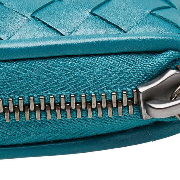 ボッテガヴェネタ イントレチャート 水色 レザー 長財布 ラウンドファスナー レディース BOTTEGAVENETA 【中古】