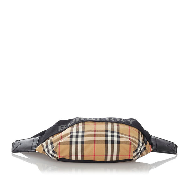 バーバリー ヴィンテージチェック ブラック ベージュ キャンバス レザー ウエストバッグ メンズ BURBERRY 【中古】