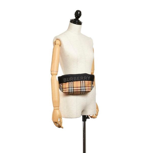 バーバリー ヴィンテージチェック ブラック ベージュ キャンバス レザー ウエストバッグ メンズ BURBERRY 【中古】