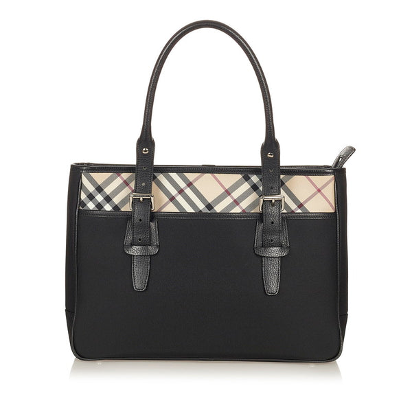 バーバリー ノバチェック ブラック キャンバス レザー ハンドバッグ レディース BURBERRY 【中古】