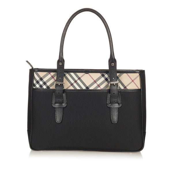 バーバリー ノバチェック ブラック キャンバス レザー ハンドバッグ レディース BURBERRY 【中古】