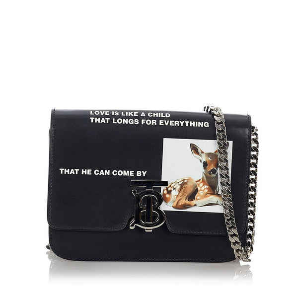 バーバリー TB バッグ 肩掛け ショルダーバッグ ブラック レザー レディース BURBERRY 【中古】