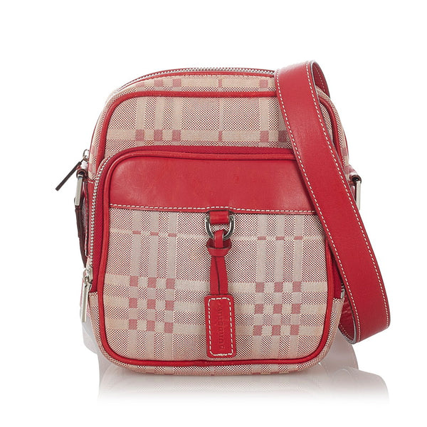 バーバリー ベージュ ピンク キャンバス レザー ショルダーバッグ レディース BURBERRY 【中古】