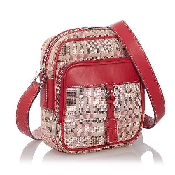 バーバリー ベージュ ピンク キャンバス レザー ショルダーバッグ レディース BURBERRY 【中古】