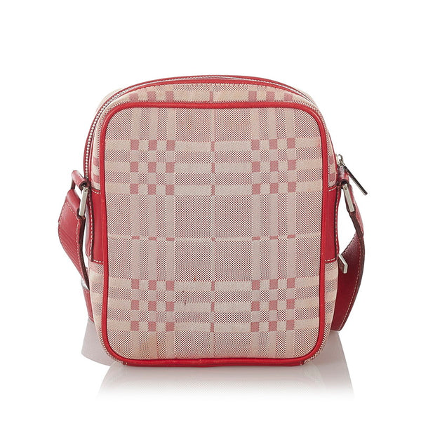 バーバリー ベージュ ピンク キャンバス レザー ショルダーバッグ レディース BURBERRY 【中古】