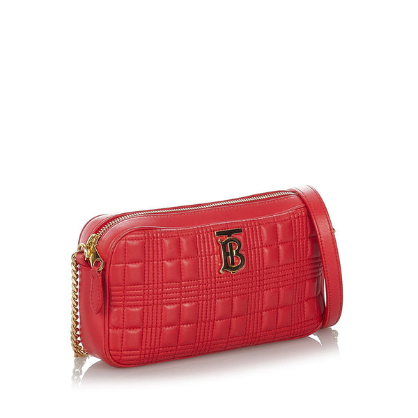 バーバリー チェーン ショルダーバッグ レッド レザー レディース BURBERRY 【中古】