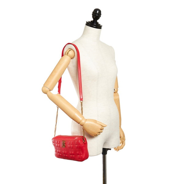 バーバリー チェーン ショルダーバッグ レッド レザー レディース BURBERRY 【中古】