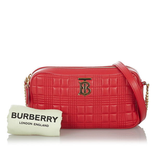 バーバリー チェーン ショルダーバッグ レッド レザー レディース BURBERRY 【中古】