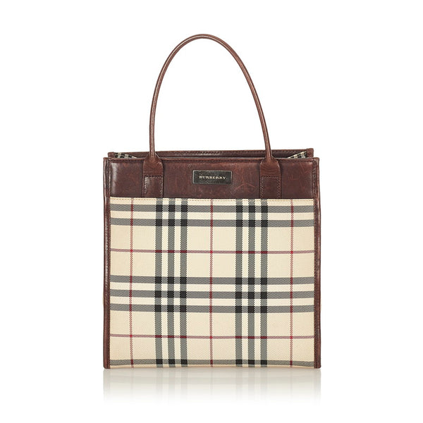バーバリー ノバチェック ベージュ ブラウン キャンバス レザー トートバッグ レディース BURBERRY 【中古】
