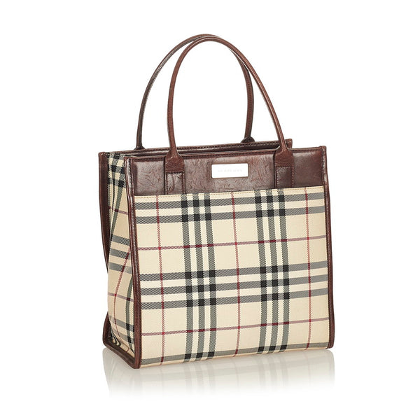 バーバリー ノバチェック ベージュ ブラウン キャンバス レザー トートバッグ レディース BURBERRY 【中古】