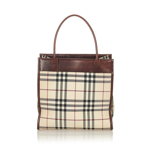 バーバリー ノバチェック ベージュ ブラウン キャンバス レザー トートバッグ レディース BURBERRY 【中古】