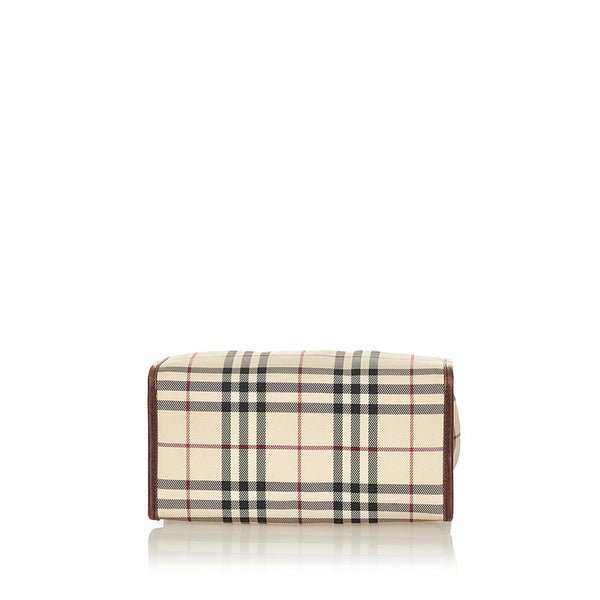 バーバリー ノバチェック ベージュ ブラウン キャンバス レザー トートバッグ レディース BURBERRY 【中古】