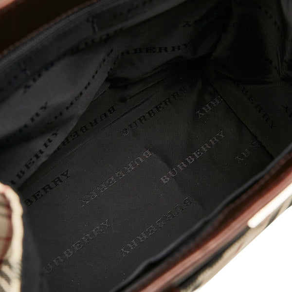 バーバリー ノバチェック ベージュ ブラウン キャンバス レザー トートバッグ レディース BURBERRY 【中古】