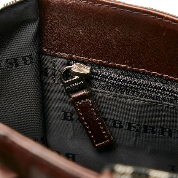バーバリー ノバチェック ベージュ ブラウン キャンバス レザー トートバッグ レディース BURBERRY 【中古】