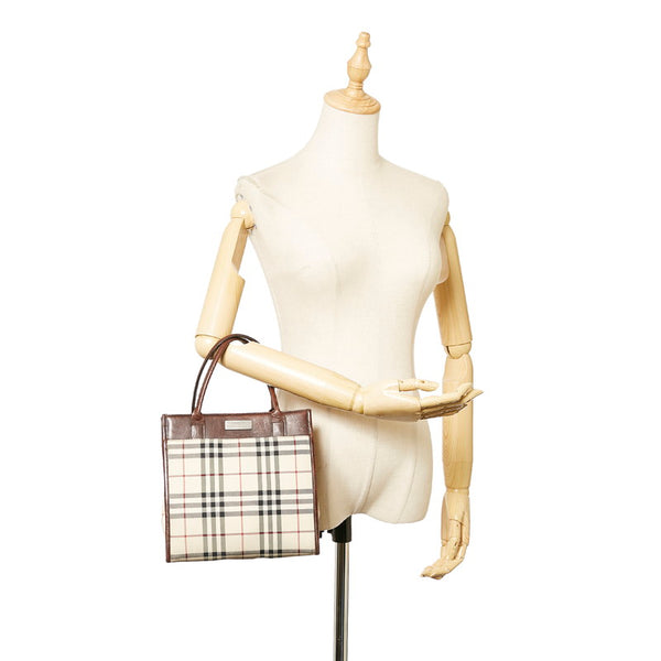 バーバリー ノバチェック ベージュ ブラウン キャンバス レザー トートバッグ レディース BURBERRY 【中古】