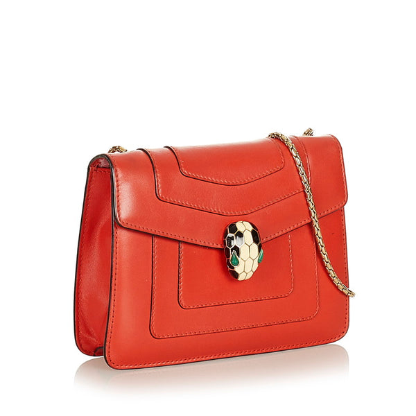 ブルガリ セルペンティ チェーン ショルダーバッグ オレンジ レザー レディース BVLGARI 【中古】
