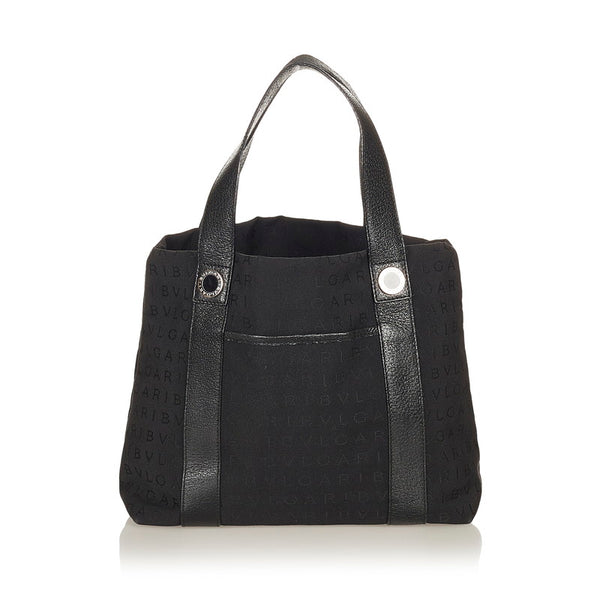 ブルガリ ロゴマニア ブラック キャンバス レザー トートバッグ レディース BVLGARI 【中古】
