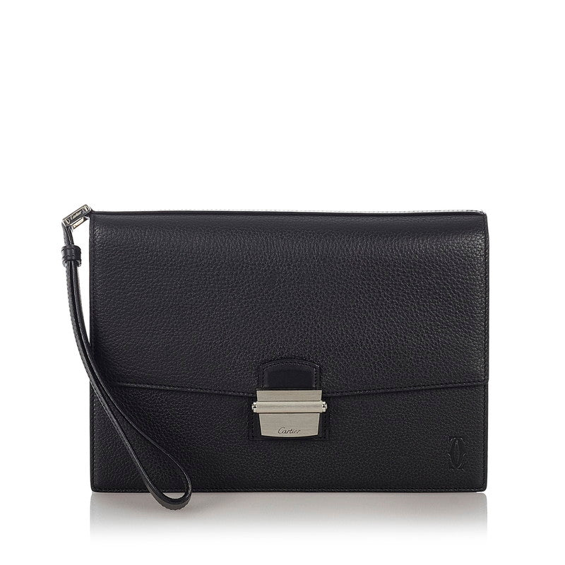 カルティエ サファイア OL028790 ブラック レザー セカンドバッグ メンズ CARTIER 【中古】