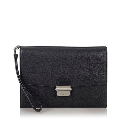 カルティエ サファイア OL028790 ブラック レザー セカンドバッグ メンズ CARTIER 【中古】