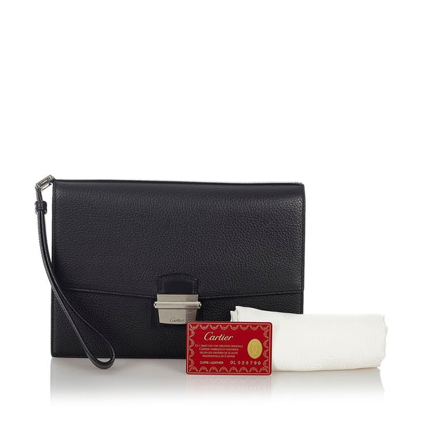 カルティエ サファイア OL028790 ブラック レザー セカンドバッグ メンズ CARTIER 【中古】