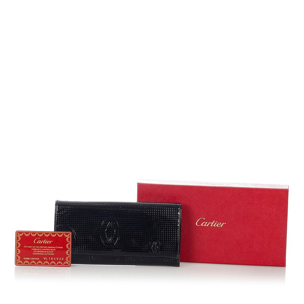 カルティエ 長財布 ブラック パテントレザー レディース CARTIER 【中古】