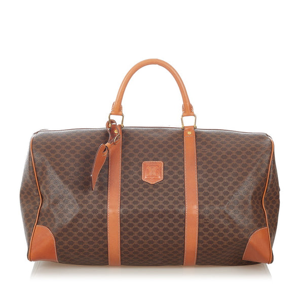 セリーヌ マカダム ブラウン PVC レザー ボストンバッグ レディース CELINE 【中古】