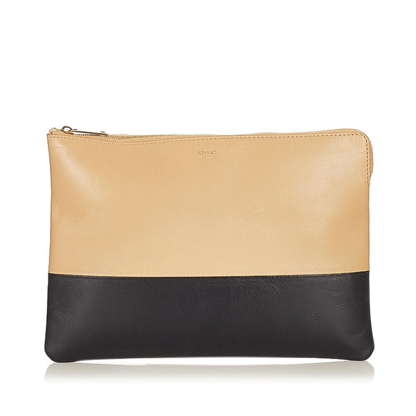 セリーヌ ベージュ ブラック レザー クラッチバッグ レディース CELINE 【中古】