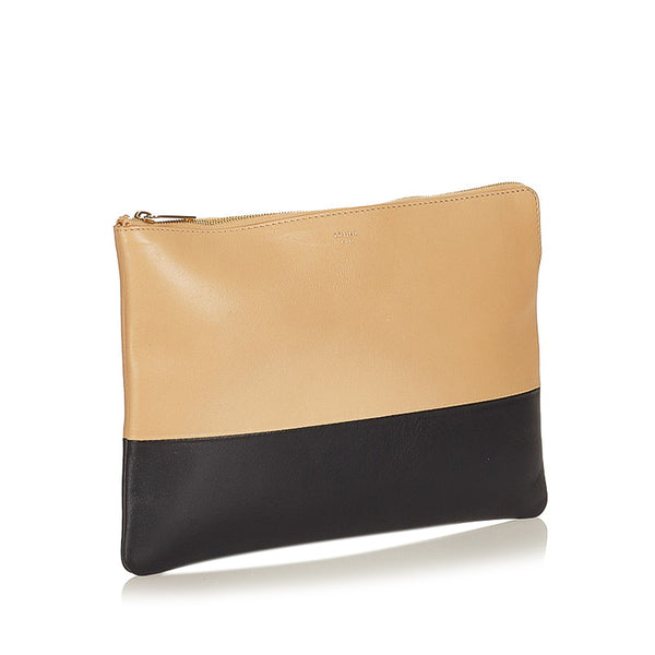 セリーヌ ベージュ ブラック レザー クラッチバッグ レディース CELINE 【中古】