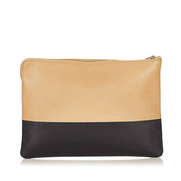 セリーヌ ベージュ ブラック レザー クラッチバッグ レディース CELINE 【中古】