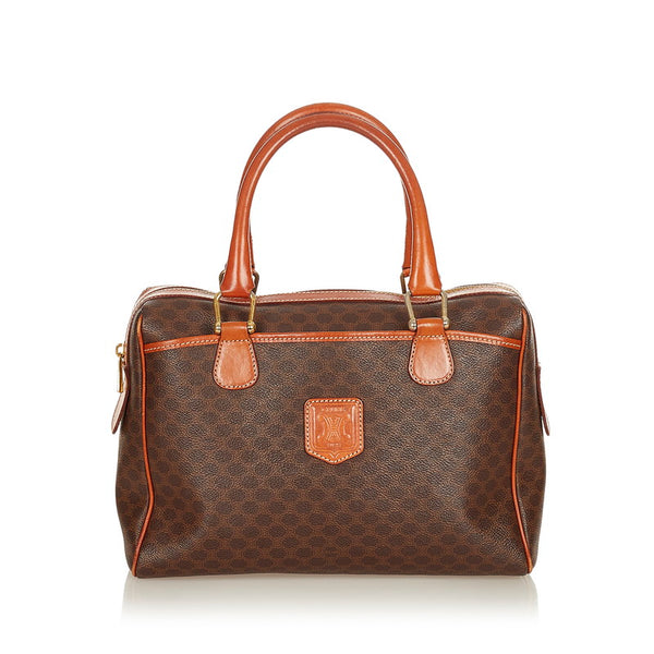 セリーヌ マカダム ブラウン PVC レザー ハンドバッグ ミニボストン レディース CELINE 【中古】