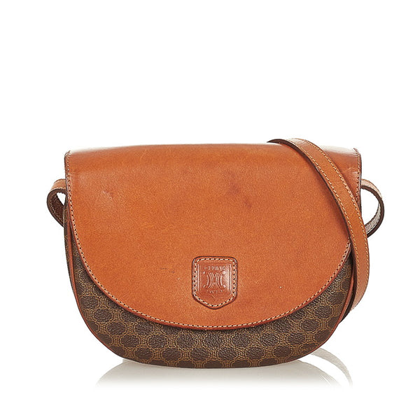 セリーヌ マカダム ブラウン PVC レザー ショルダーバッグ レディース CELINE 【中古】