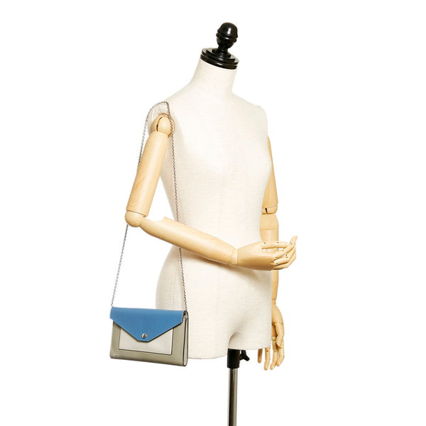 セリーヌ ブルー ベージュ レザー ウォレットチェーン レディース CELINE 【中古】