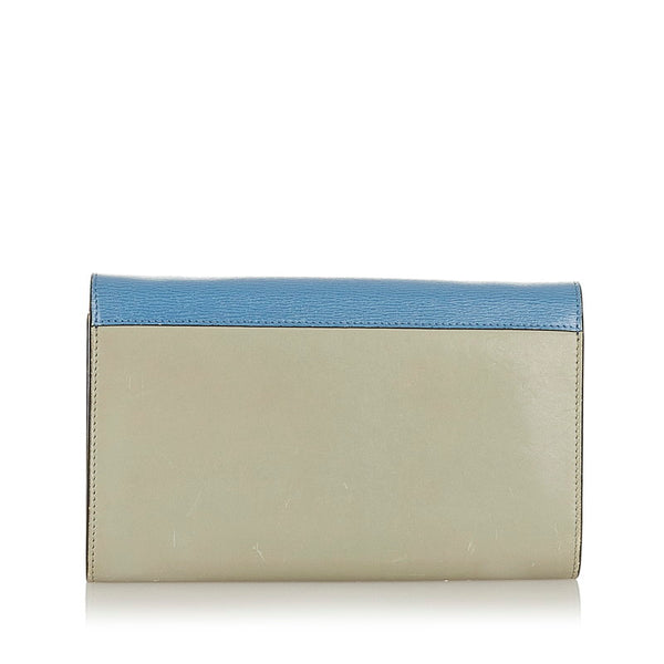 セリーヌ ブルー ベージュ レザー ウォレットチェーン レディース CELINE 【中古】