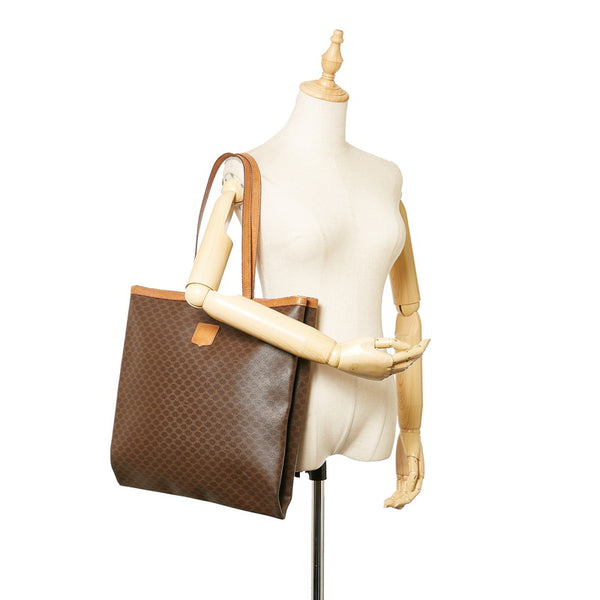 セリーヌ マカダム ブラウン PVC レザー トートバッグ レディース CELINE 【中古】
