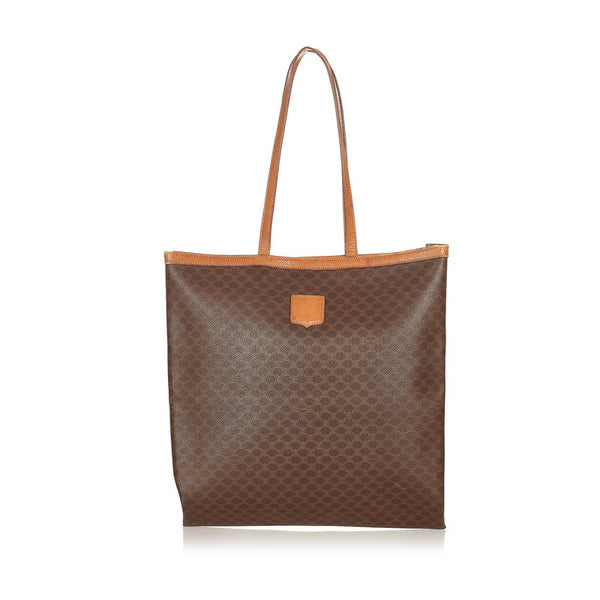 セリーヌ マカダム ブラウン PVC レザー トートバッグ レディース CELINE 【中古】