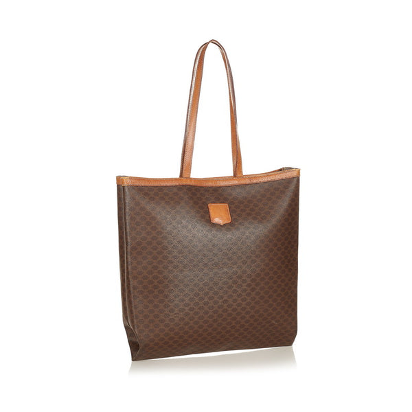 セリーヌ マカダム ブラウン PVC レザー トートバッグ レディース CELINE 【中古】