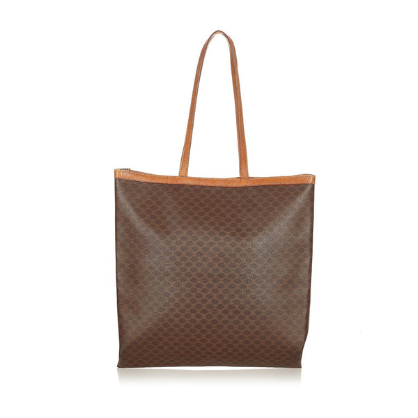 セリーヌ マカダム ブラウン PVC レザー トートバッグ レディース CELINE 【中古】