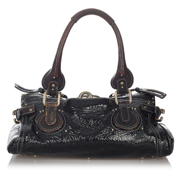 クロエ パディントン ブラック エナメル レザー ハンドバッグ レディース Chloe 【中古】