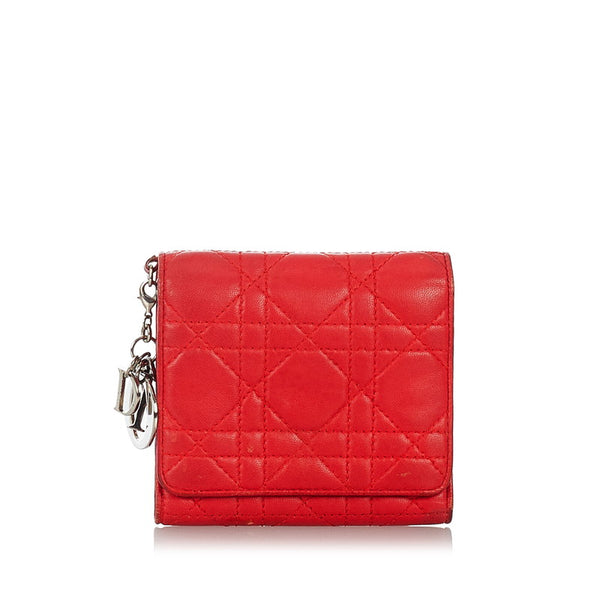 ディオール レッド レザー 三つ折り財布 レディース Dior 【中古】