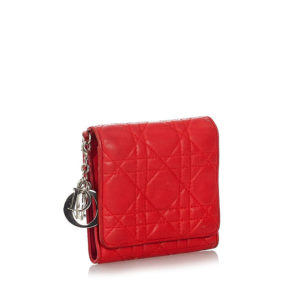 ディオール レッド レザー 三つ折り財布 レディース Dior 【中古】