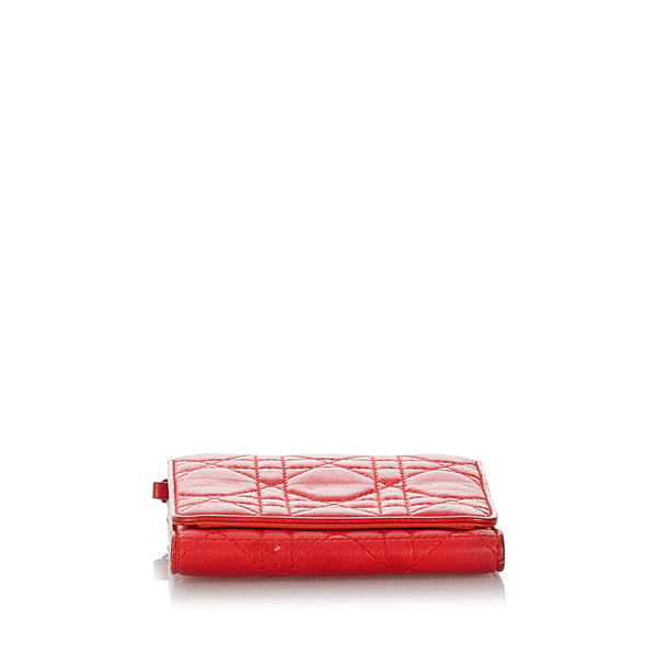 ディオール レッド レザー 三つ折り財布 レディース Dior 【中古】