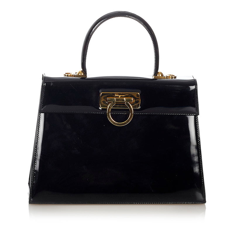 サルヴァトーレフェラガモ ガンチーニ  ゴールド金具 DD-21 2181 ブラック レザー ハンドバッグ レディース Salvatore Ferragamo 【中古】