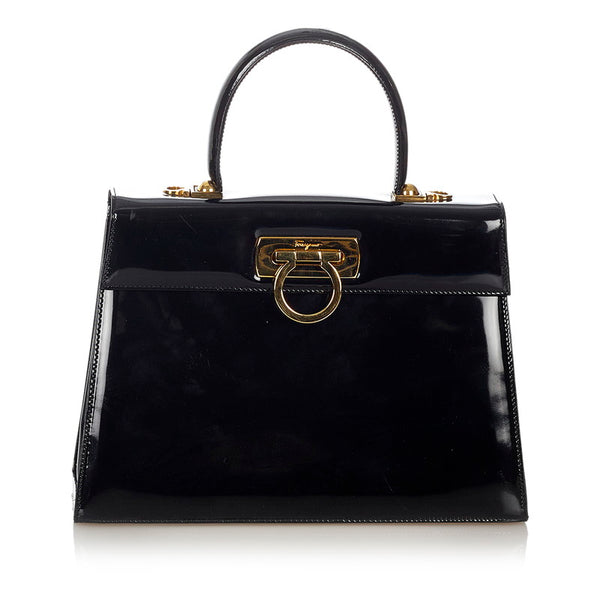 サルヴァトーレフェラガモ ガンチーニ  ゴールド金具 DD-21 2181 ブラック レザー ハンドバッグ レディース Salvatore Ferragamo 【中古】